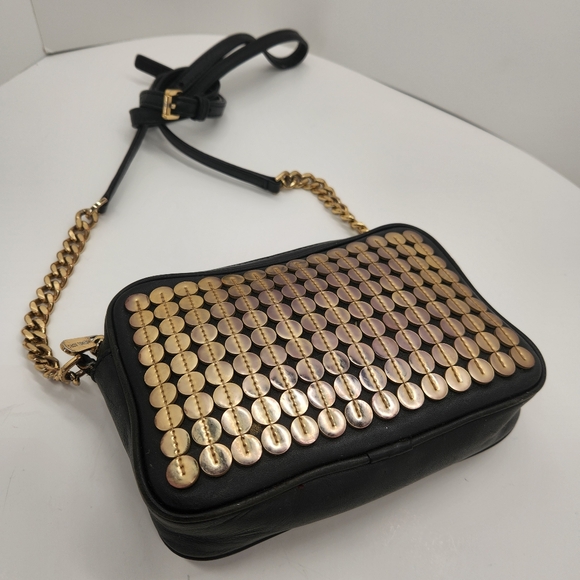 Michael Kors crossbody bag women's black leather golden sequins camera pouch - Picture 1 of 16